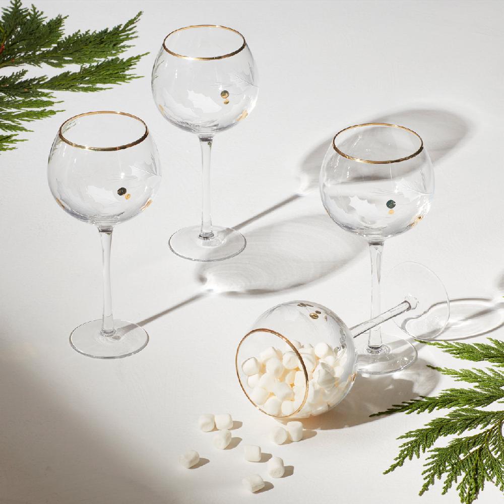 Cambridge Silversmiths Holiday Gold 4-Piece Balloon Glass Set