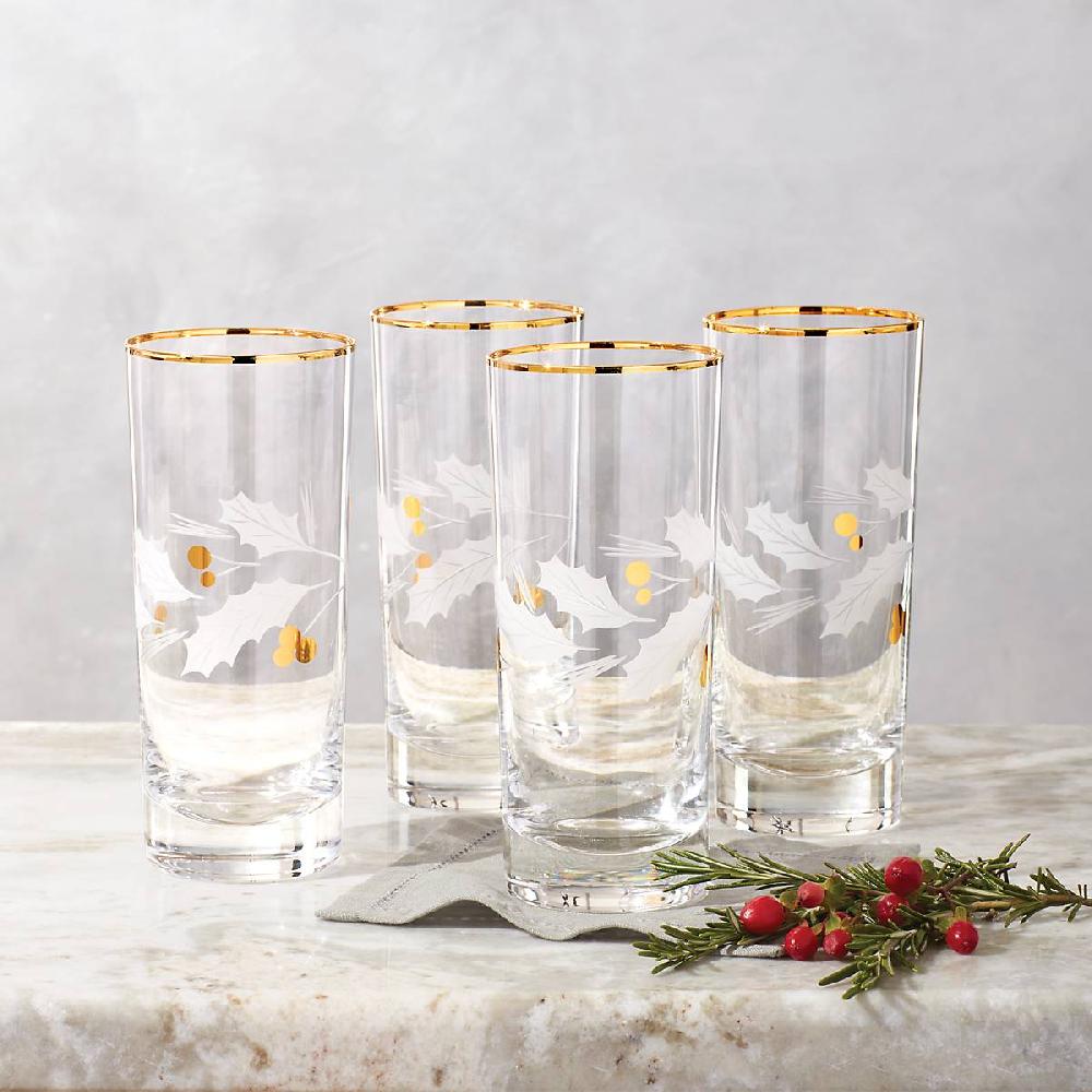 Cambridge Silversmiths Holiday Gold 4-Piece Highball Glass Set