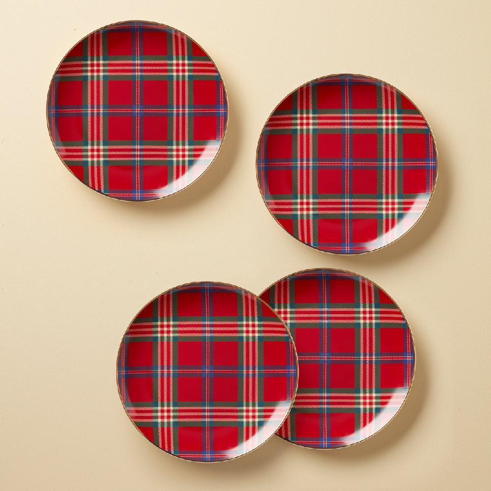 cambridge silversmiths Holiday Red Tartan Accent Plates Set of 4