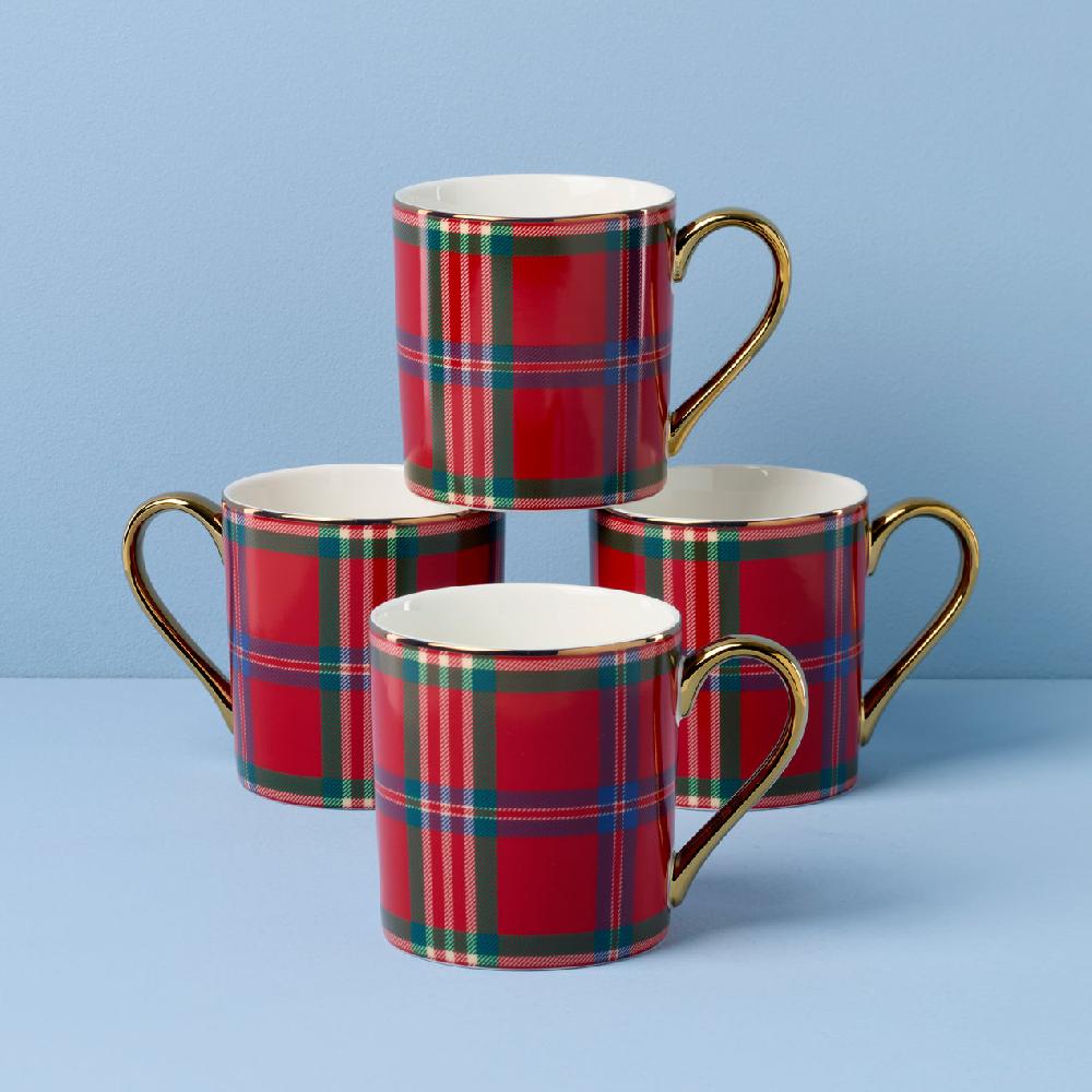 cambridge silversmiths Holiday Red Tartan Mugs Set of 4