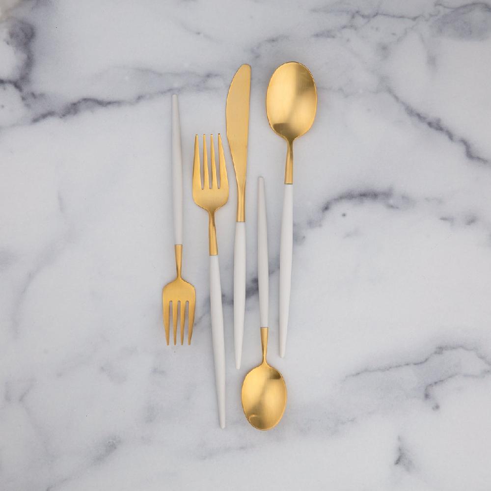 Cambridge Silversmiths Mazzy Gold With White-Handle 20-Piece Flatware Set