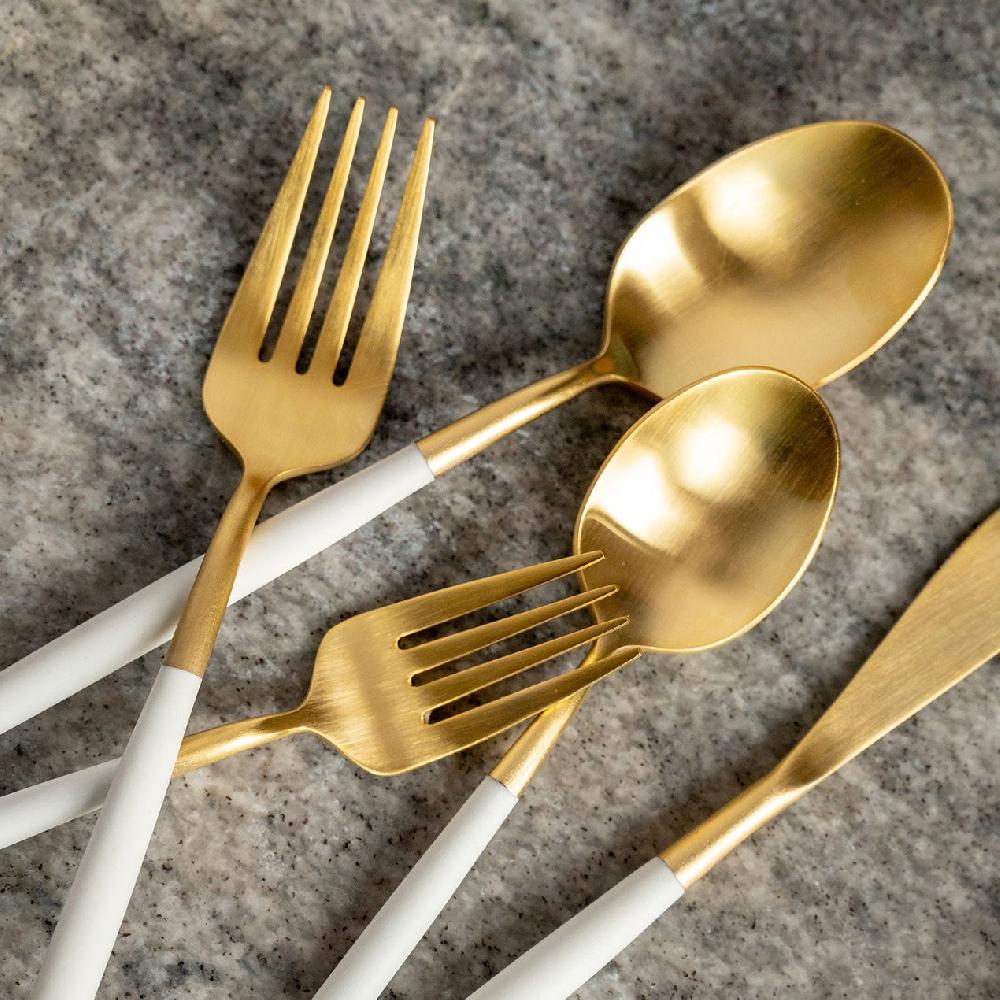 Cambridge Silversmiths Mazzy Gold With White-Handle 20-Piece Flatware Set