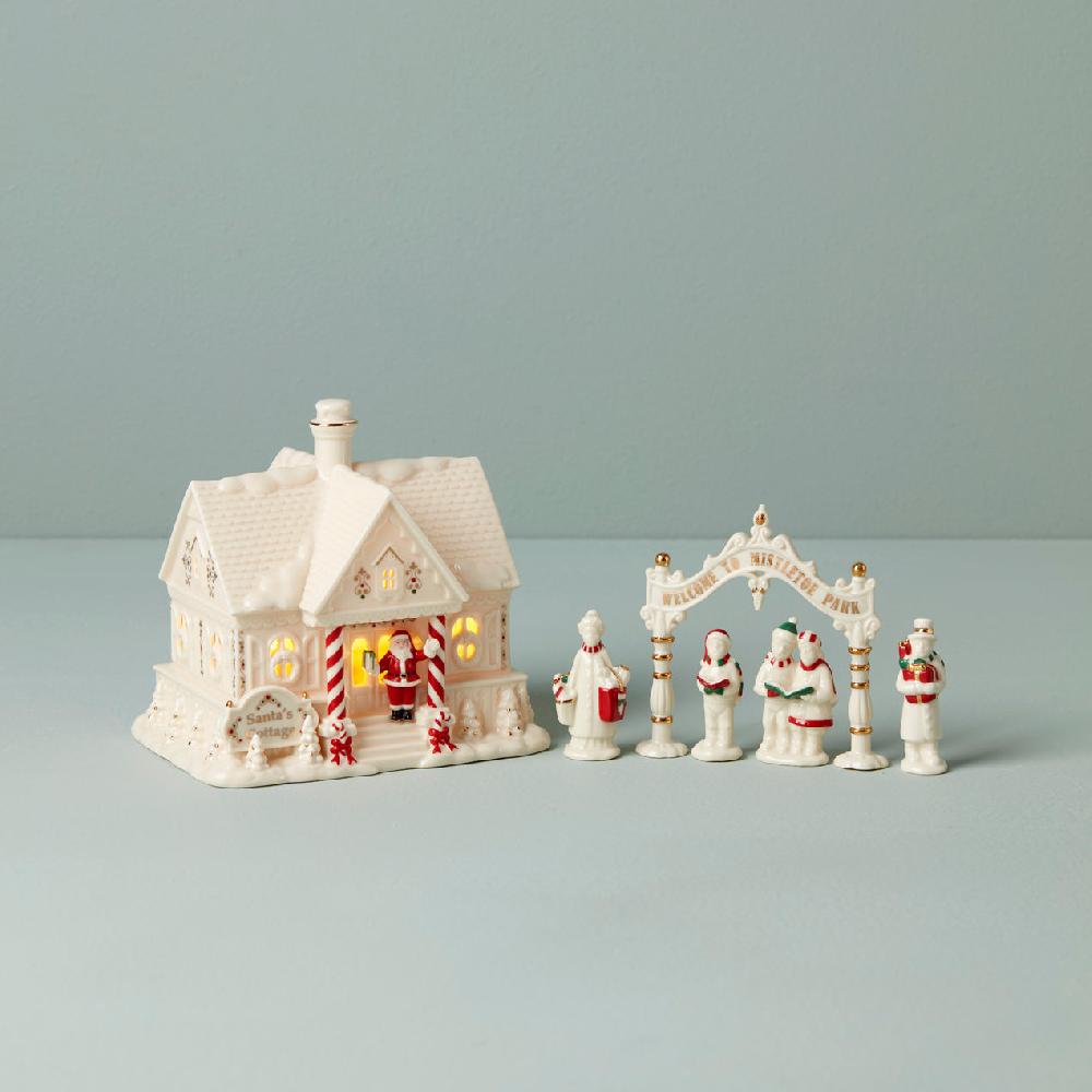 cambridge silversmiths Mistletoe Park Light-Up Cottage & Carolers Figurine Set
