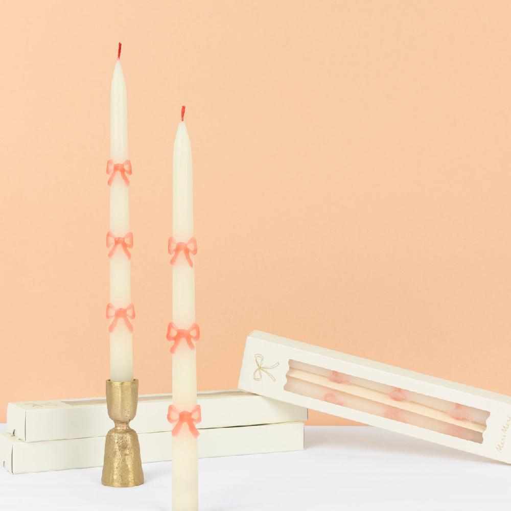 Cambridge Silversmiths Pink Bow Taper Candles 2 Pc Set