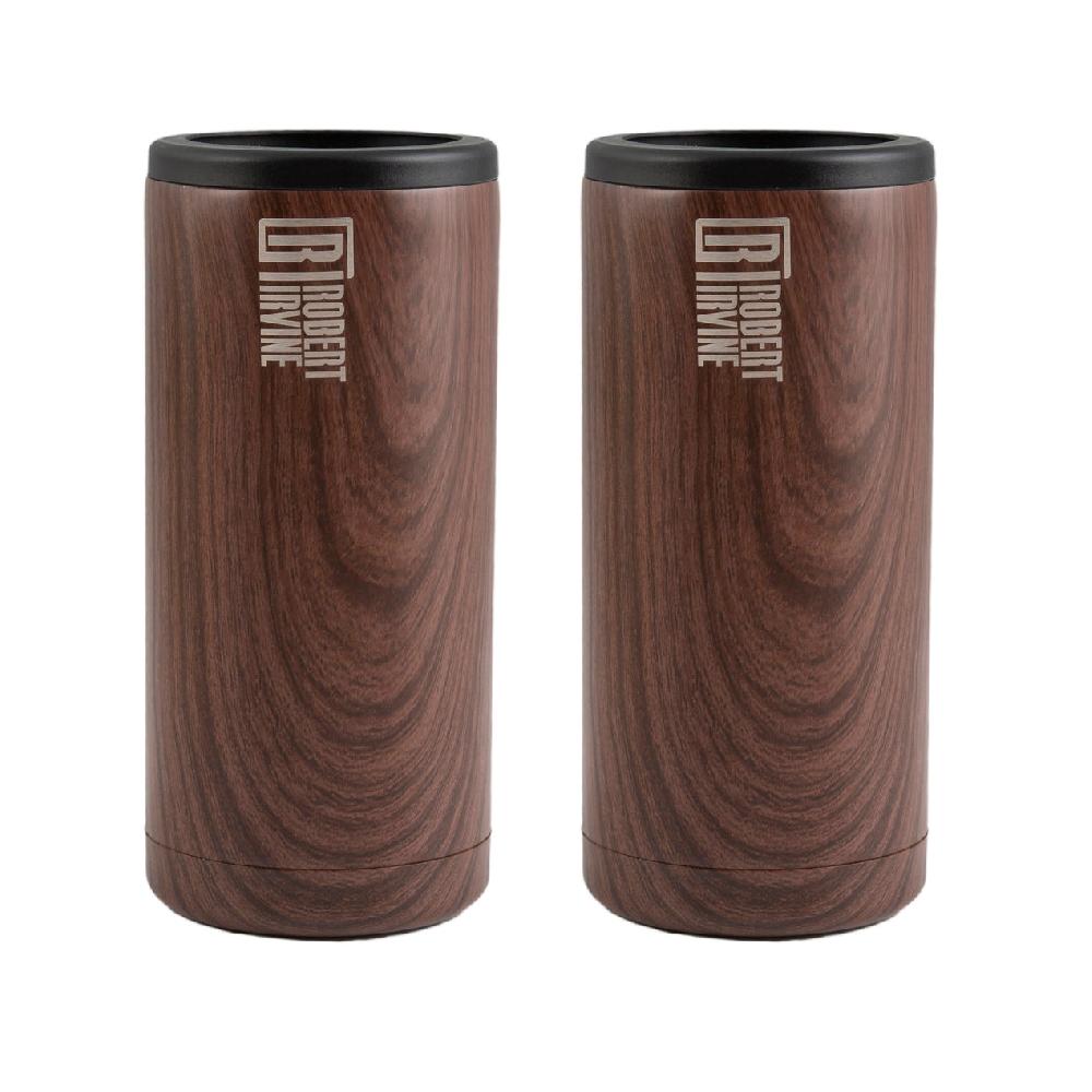 cambridge silversmiths Robert Irvine 12 Oz Wood Slim Can Coolers Set Of 2