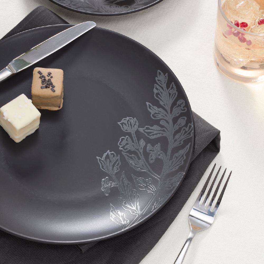 Cambridge Silversmiths Roseto 12-Piece Dinnerware Set Charcoal