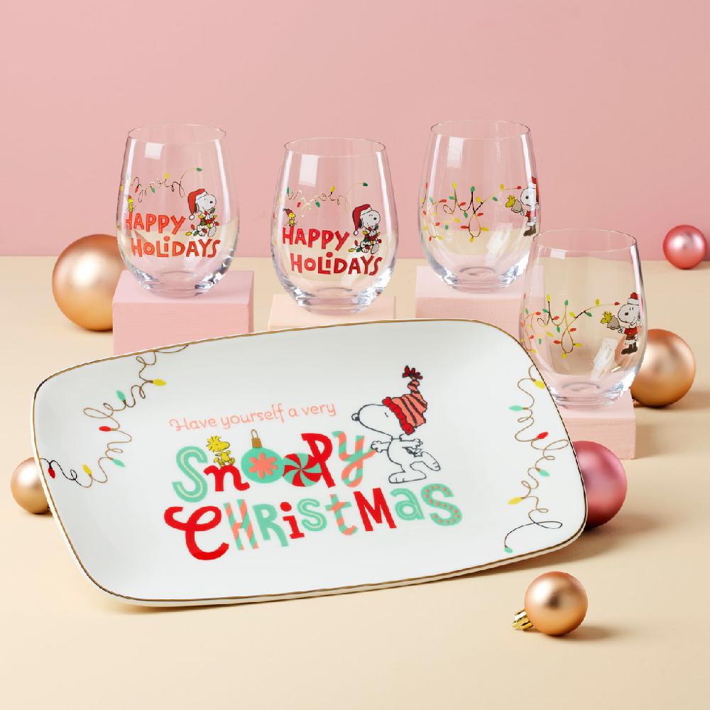 Cambridge Silversmiths Snoopy Christmas Glass Tumblers Set Of 4 Assorted