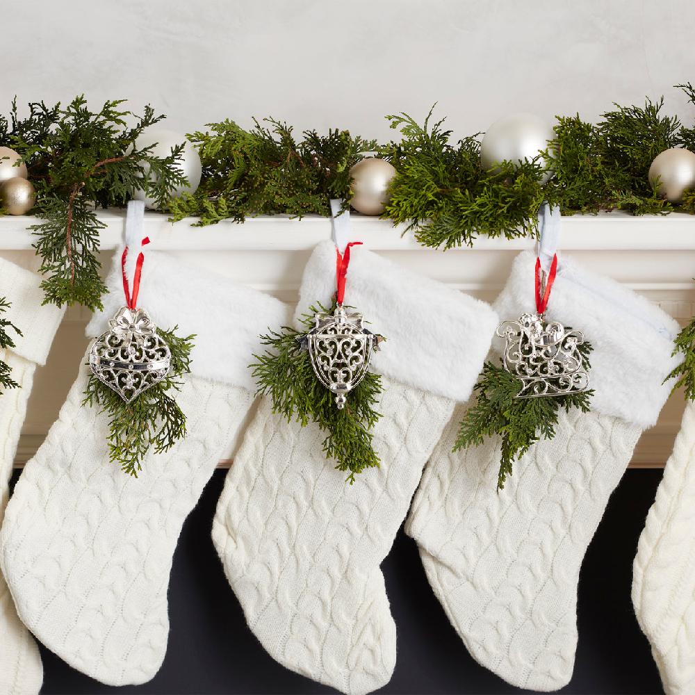 Cambridge Silversmiths Sparkle & Scroll Silverplate Ornaments Set Of 8