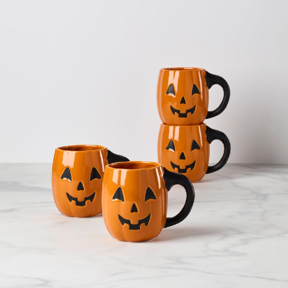 cambridge silversmiths Vintage Halloween Figural Pumpkin Mugs Set of 4