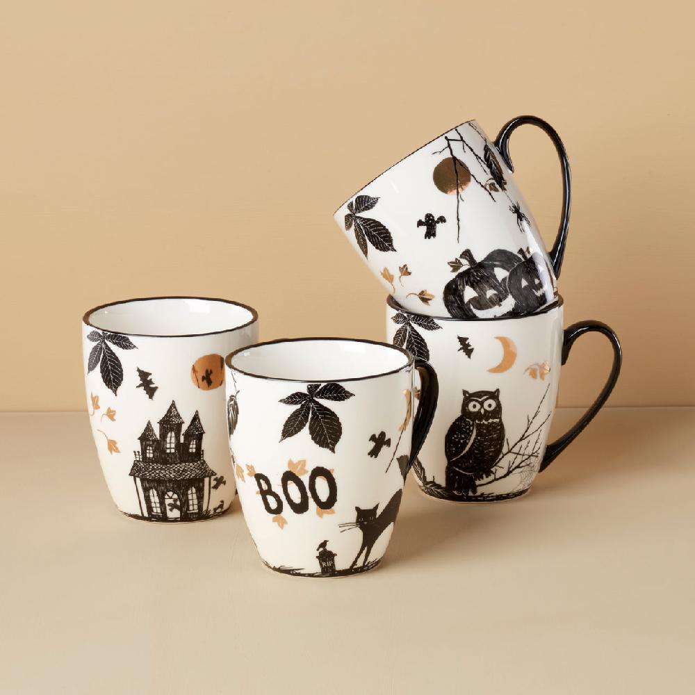 cambridge silversmiths Vintage Haunted Halloween Mugs Set of 4 Assorted