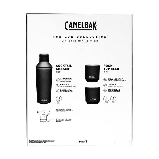 Camelbak Horizon Leak-Proof 20oz Cocktail Shaker & 10oz Rocks Tumbler Limited Edition Gift Set Black