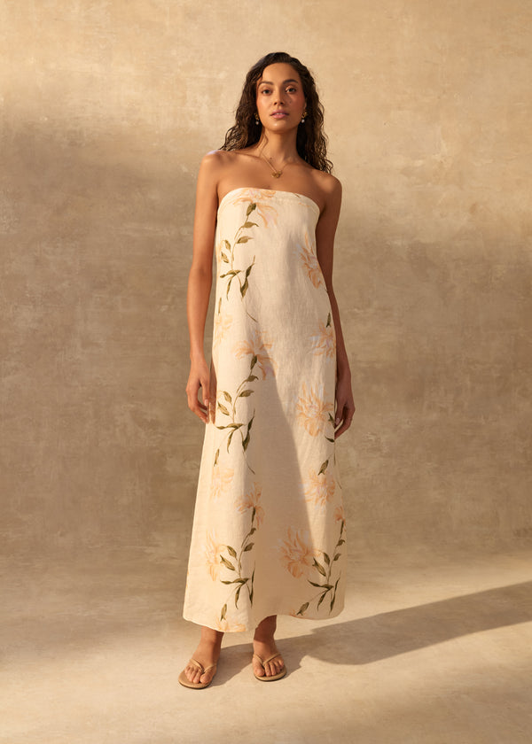 cami nyc Andalus Strapless Linen Dress Daylily