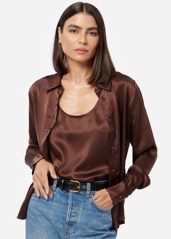cami nyc Crosby Silk Blouse Chocolate