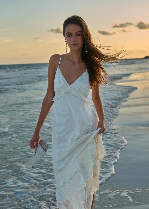 cami nyc Esmeralda Metallic Chiffon Dress White