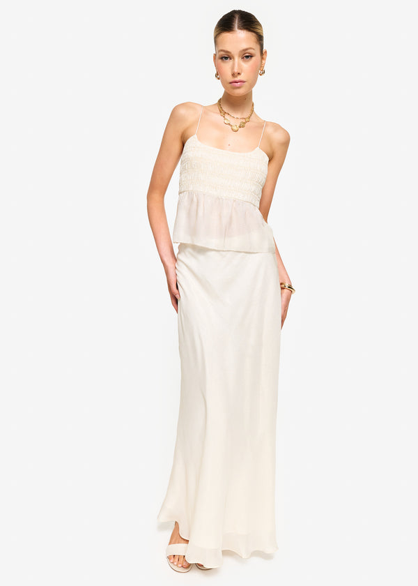 Cami Nyc Jayna Midi Metallic Silk Skirt Cream