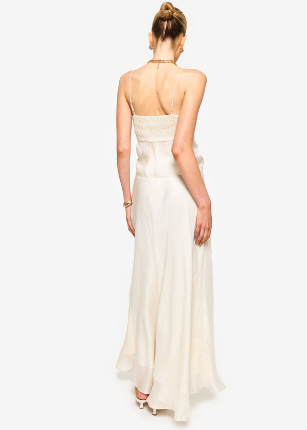 Cami Nyc Jayna Midi Metallic Silk Skirt Cream