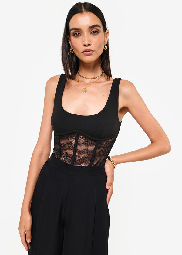 cami nyc Kimber Lace Corset Bodysuit Black
