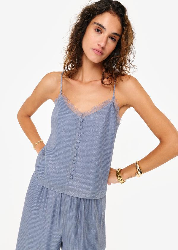 Cami Nyc Melisa Metallic Chiffon Camisole Bluebird