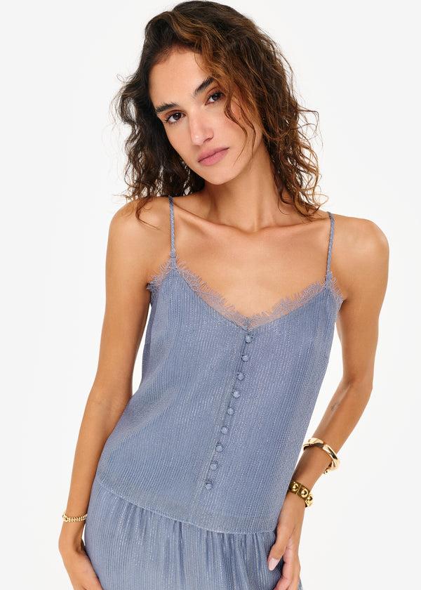 cami nyc Melisa Metallic Chiffon Camisole Bluebird