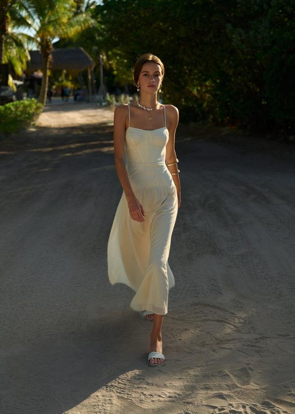 cami nyc Palermo Linen Corset Dress Bone