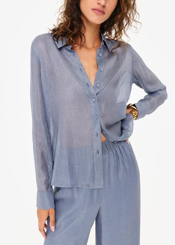 Cami Nyc Yael Metallic Chiffon Top Bluebird