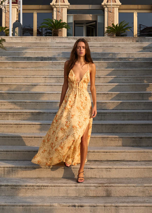cami nyc Dorinda Crinkle Chiffon Maxi Dress Golden Hour