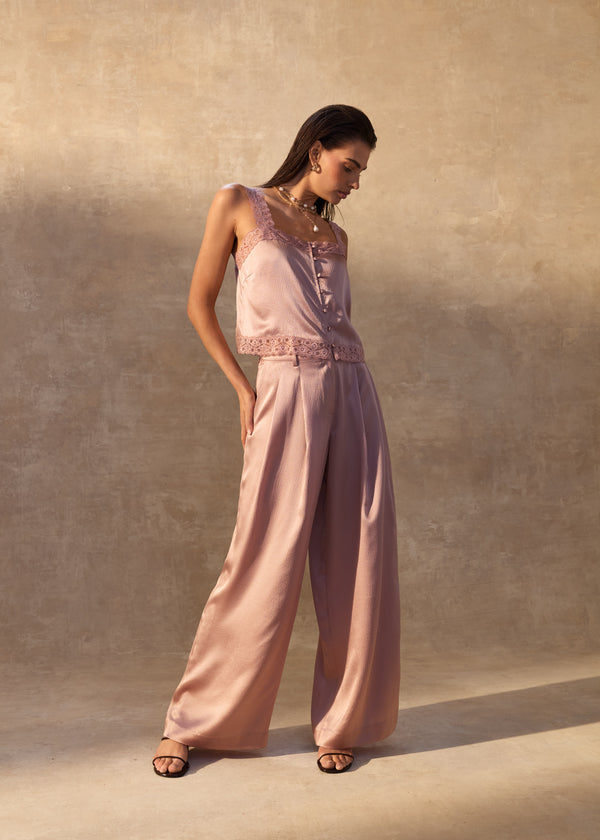 cami nyc Fabian High Rise Hammered Silk Pant Begonia