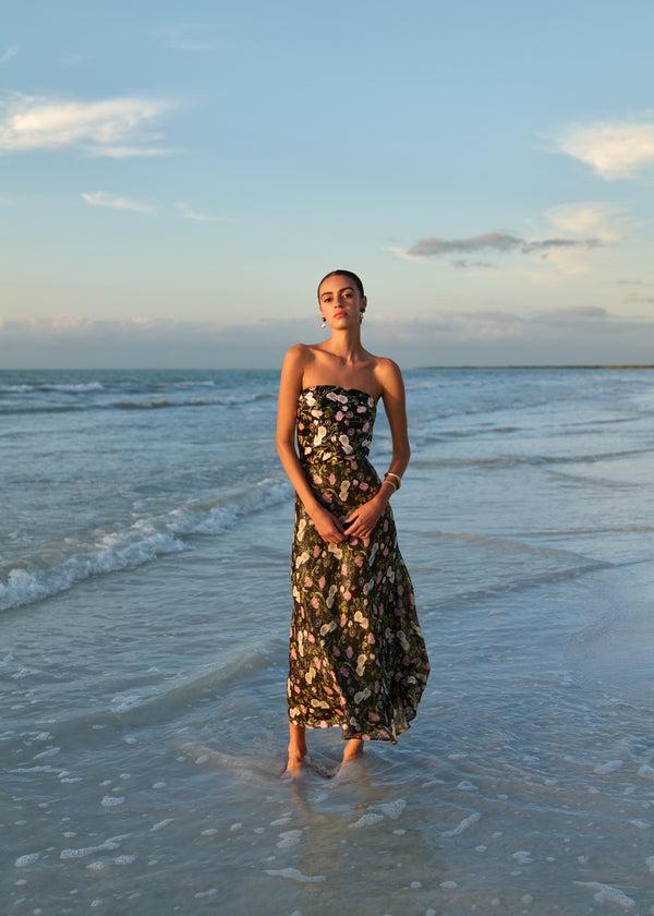 Cami Nyc Jayna Mid Rise Metallic Chiffon Skirt Midnight Gardens