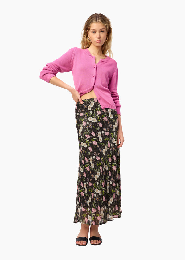 Cami Nyc Jayna Mid Rise Metallic Chiffon Skirt Midnight Gardens