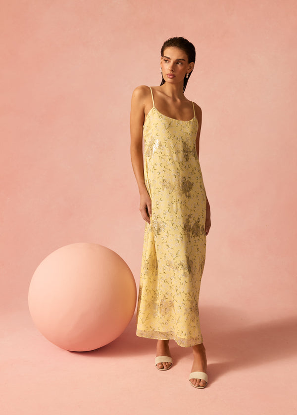 Cami Nyc Luz Metallic Chiffon Dress Yellow Magnolia