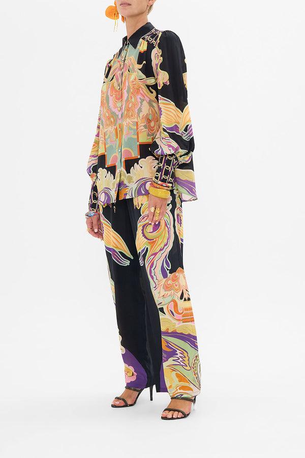 Camilla Button Through Blouson Sleeve Blouse