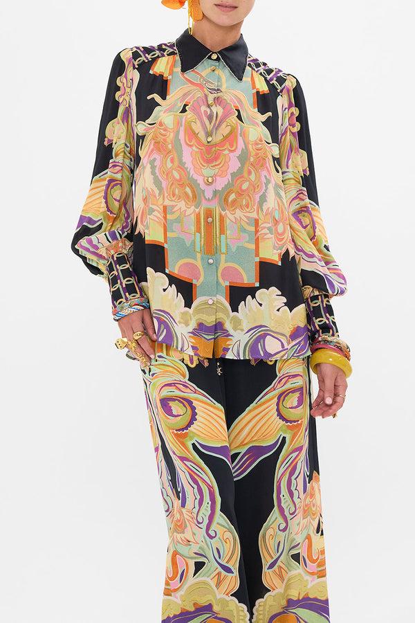 Camilla Button Through Blouson Sleeve Blouse