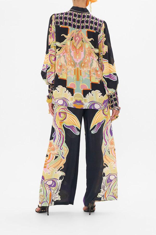 camilla button through blouson sleeve blouse