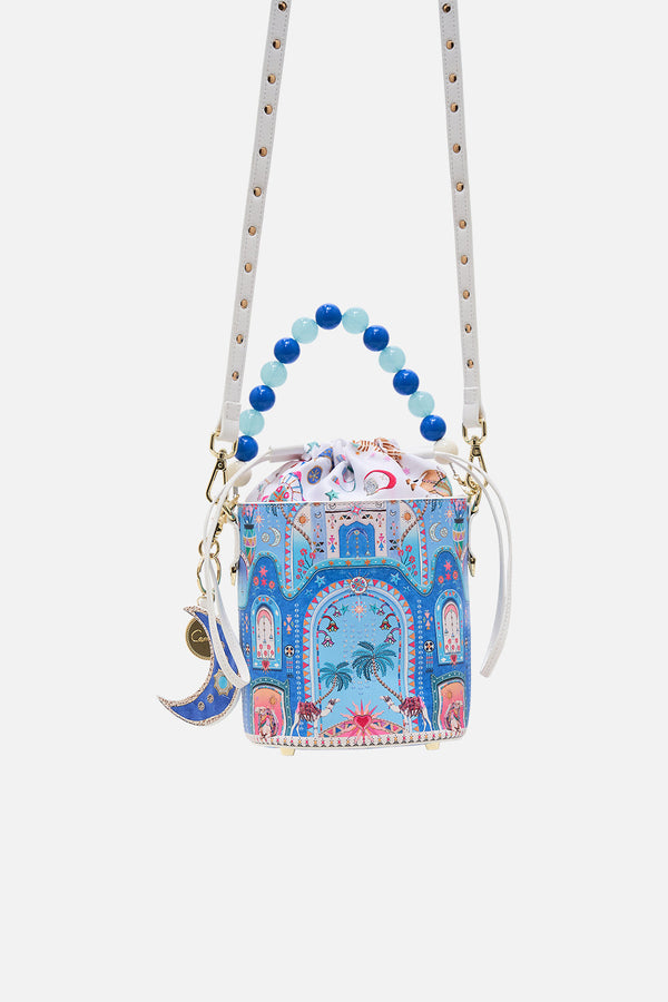 Camilla Drawstring Bucket Bag With Beaded Handle