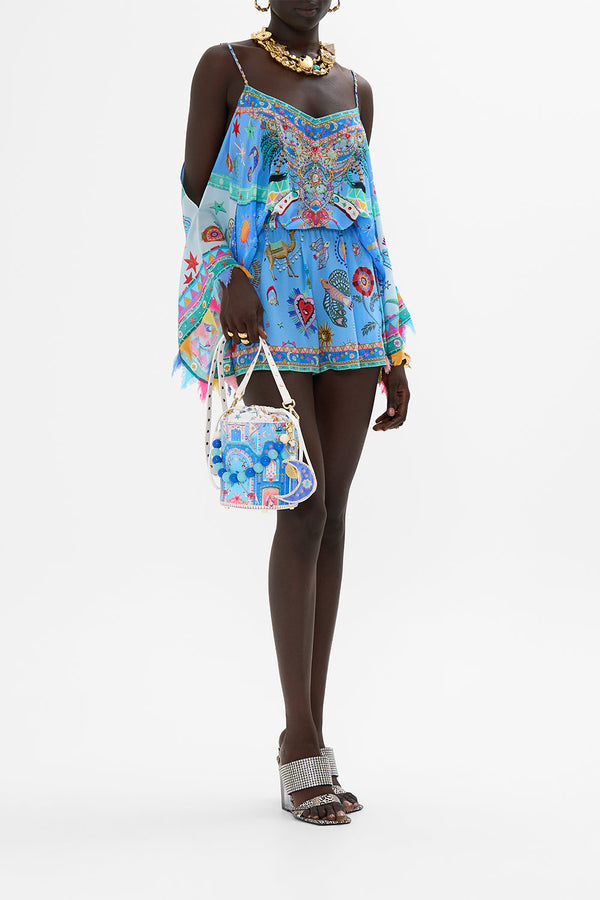 Camilla Drawstring Bucket Bag With Beaded Handle