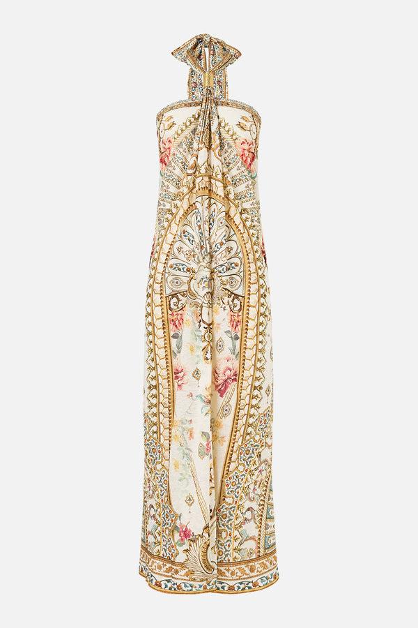 Camilla Long Draped Linen Jersey Halter Dress