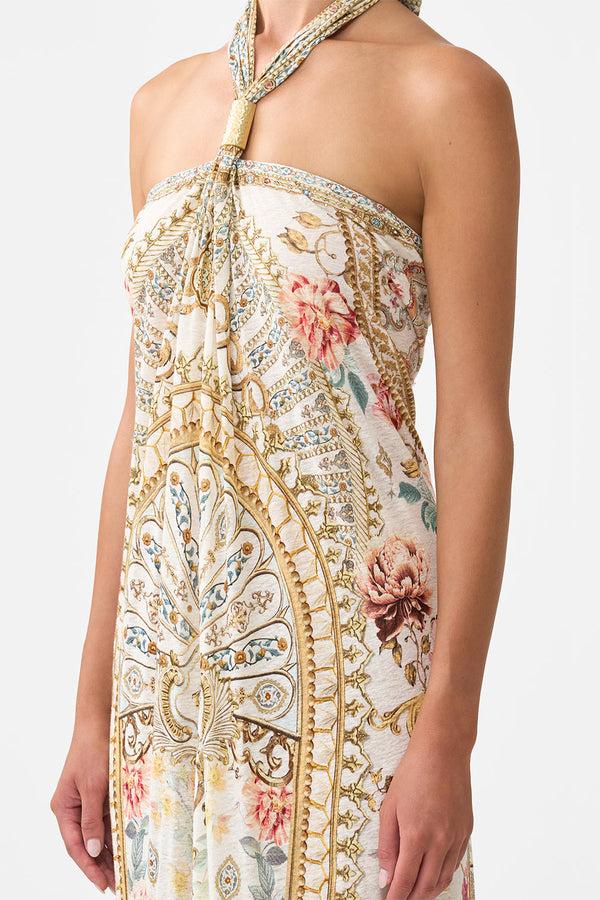 Camilla Long Draped Linen Jersey Halter Dress
