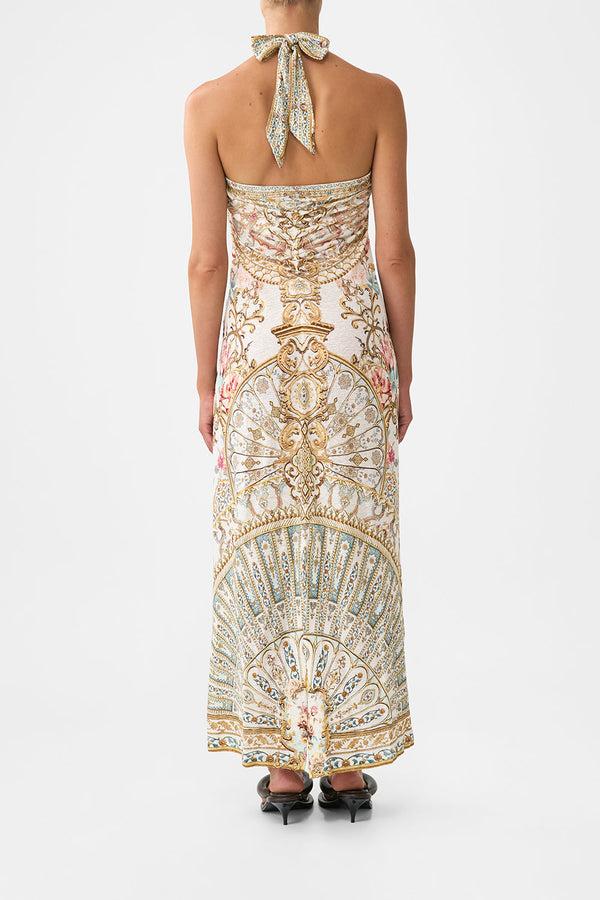 camilla long draped linen jersey halter dress