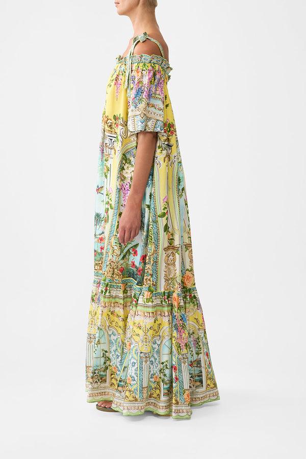 Camilla Long Off Shoulder Frill Dress With Straps