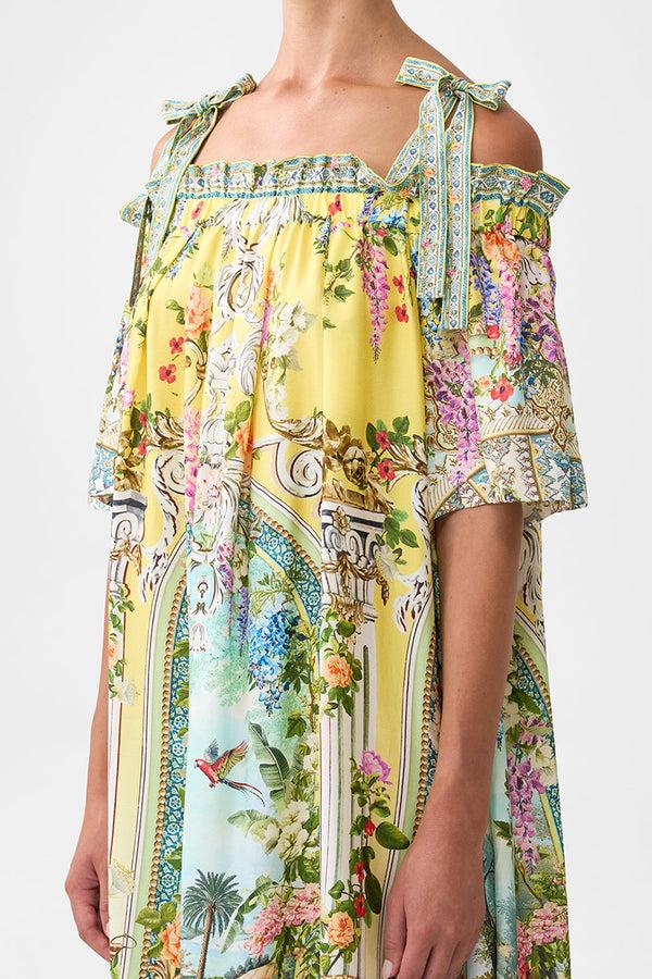 Camilla Long Off Shoulder Frill Dress With Straps