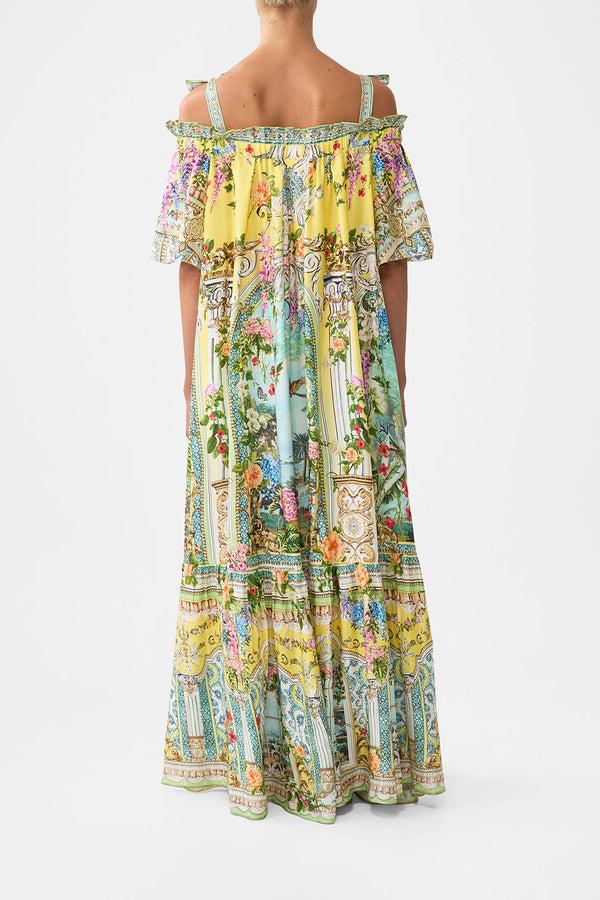 camilla long off shoulder frill dress with straps