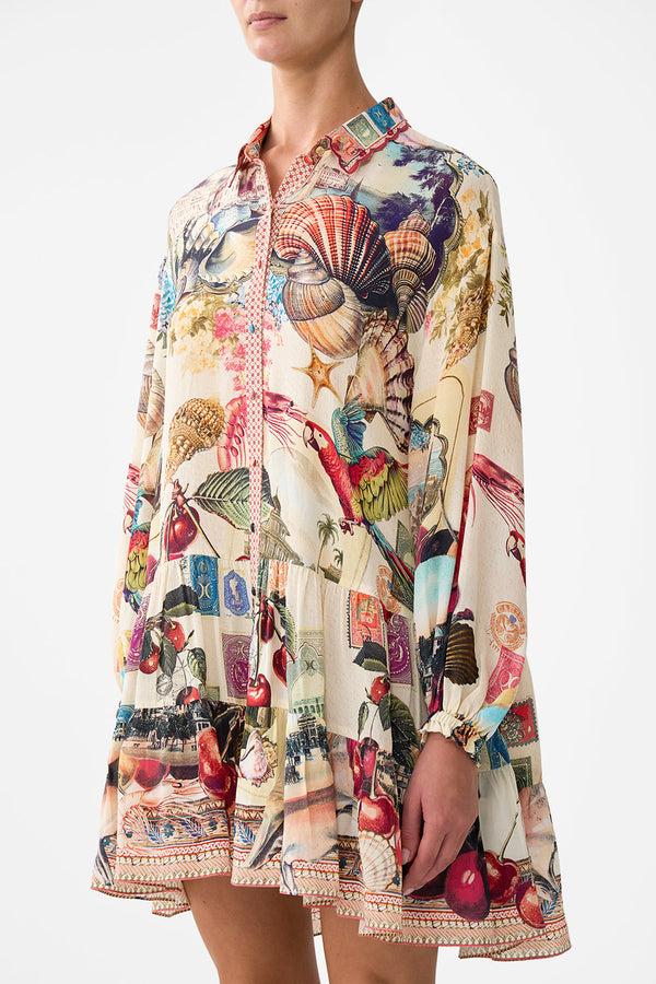 Camilla Long Sleeve Tiered Short Dress