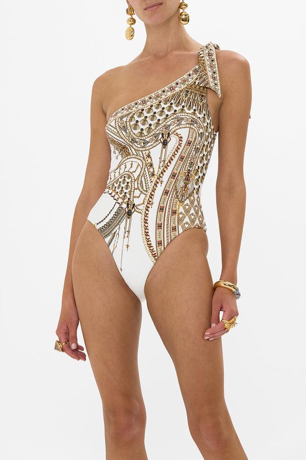 Camilla One Shoulder Tie One Piece With Trim