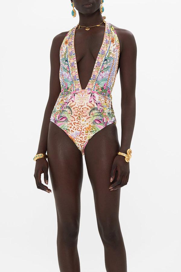 Camilla Plunge Neck Halter One Piece