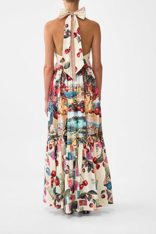 camilla ruffle hem halter dress