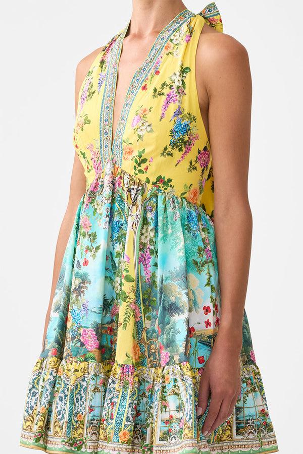 Camilla Ruffle Hem Halter Short Dress