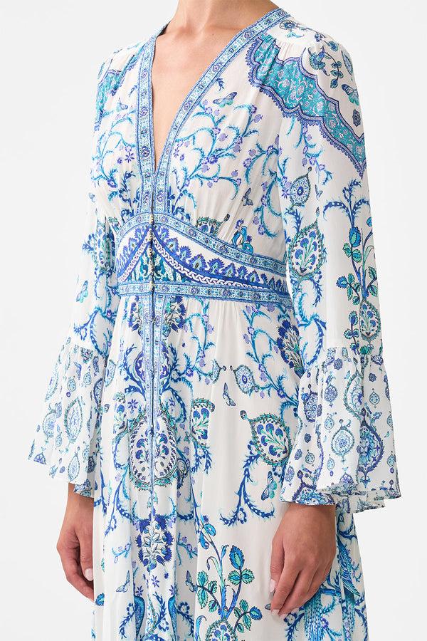 Camilla Shaped Waistband Dress With Ruffle Sleeve