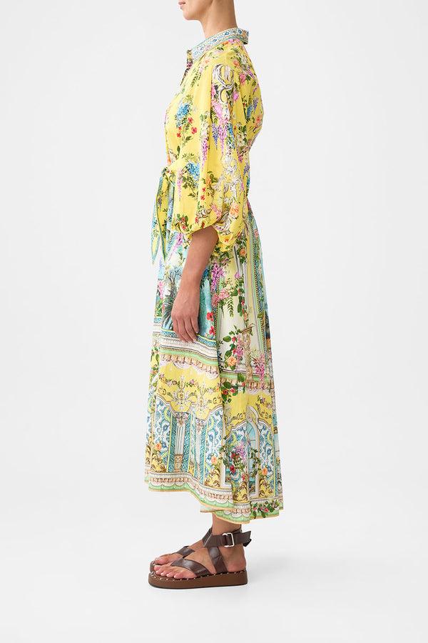 Camilla Waist Tie Shirt Dress With Bubble Sleeve
