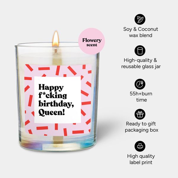 candlehand Funny quote candle Happy F*cking Birthday Queen