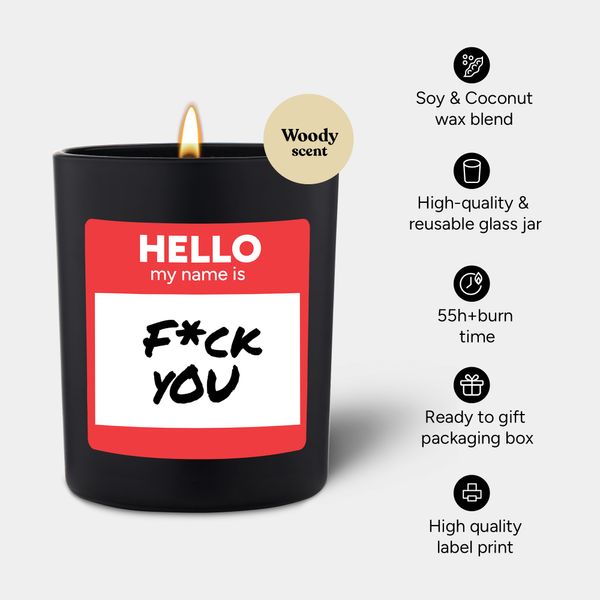 Candlehand Funny Quote Candle Hello My Name Is F*ck You